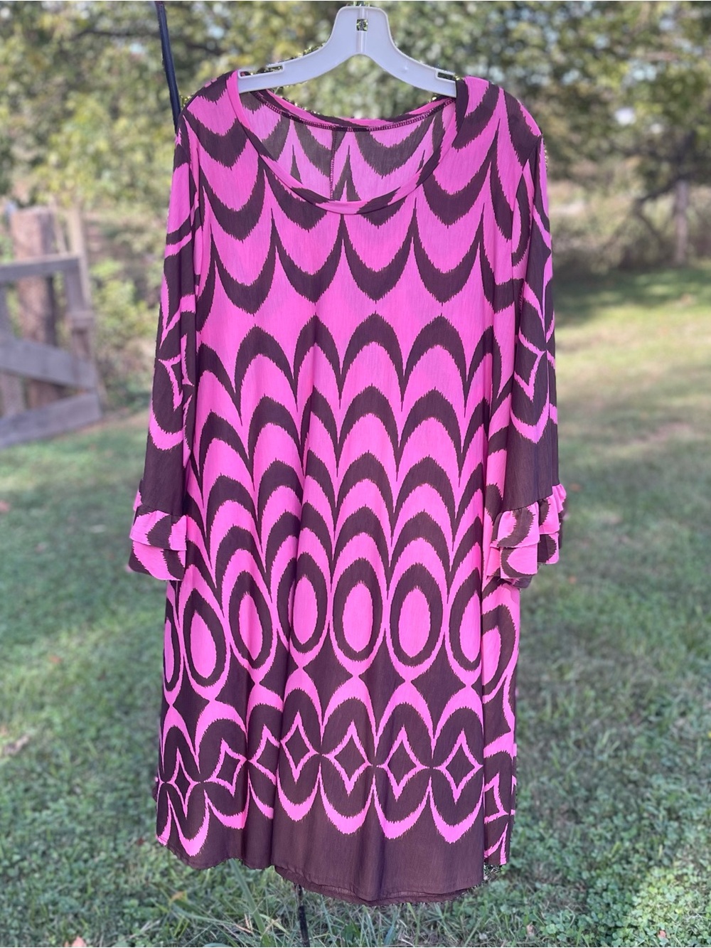 Women's Pink & Brown Patterned Shift Dress 60s Mod